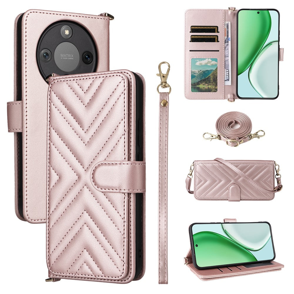 Étui portefeuille en cuir avec bandoulière/dragonne pour For Honor X9d 5G / X70 5G