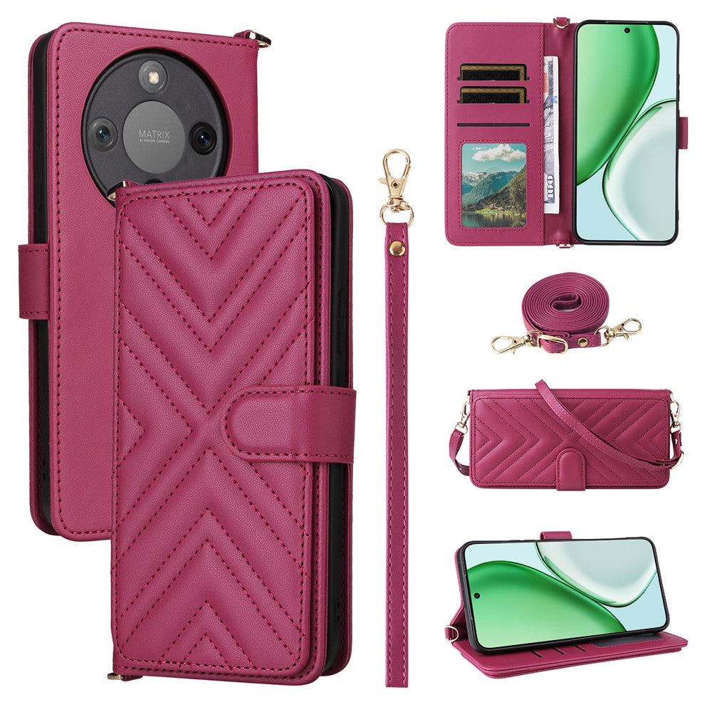 Étui portefeuille en cuir avec bandoulière/dragonne pour For Honor X9d 5G / X70 5G