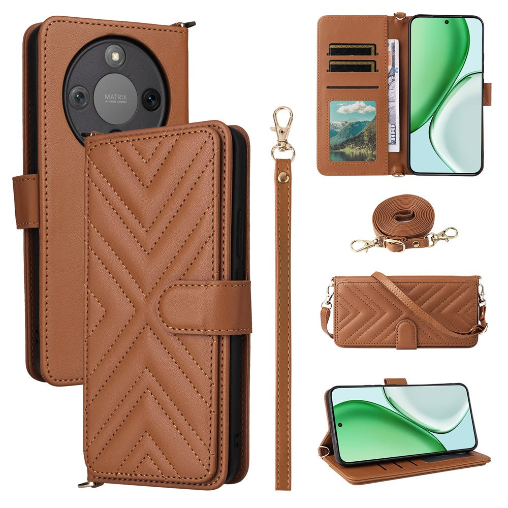 Étui portefeuille en cuir avec bandoulière/dragonne pour For Honor X9d 5G / X70 5G