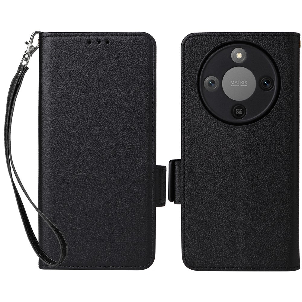 Étui portefeuille en cuir texturé litchi avec dragonne pour For Honor X9d 5G / X70 5G