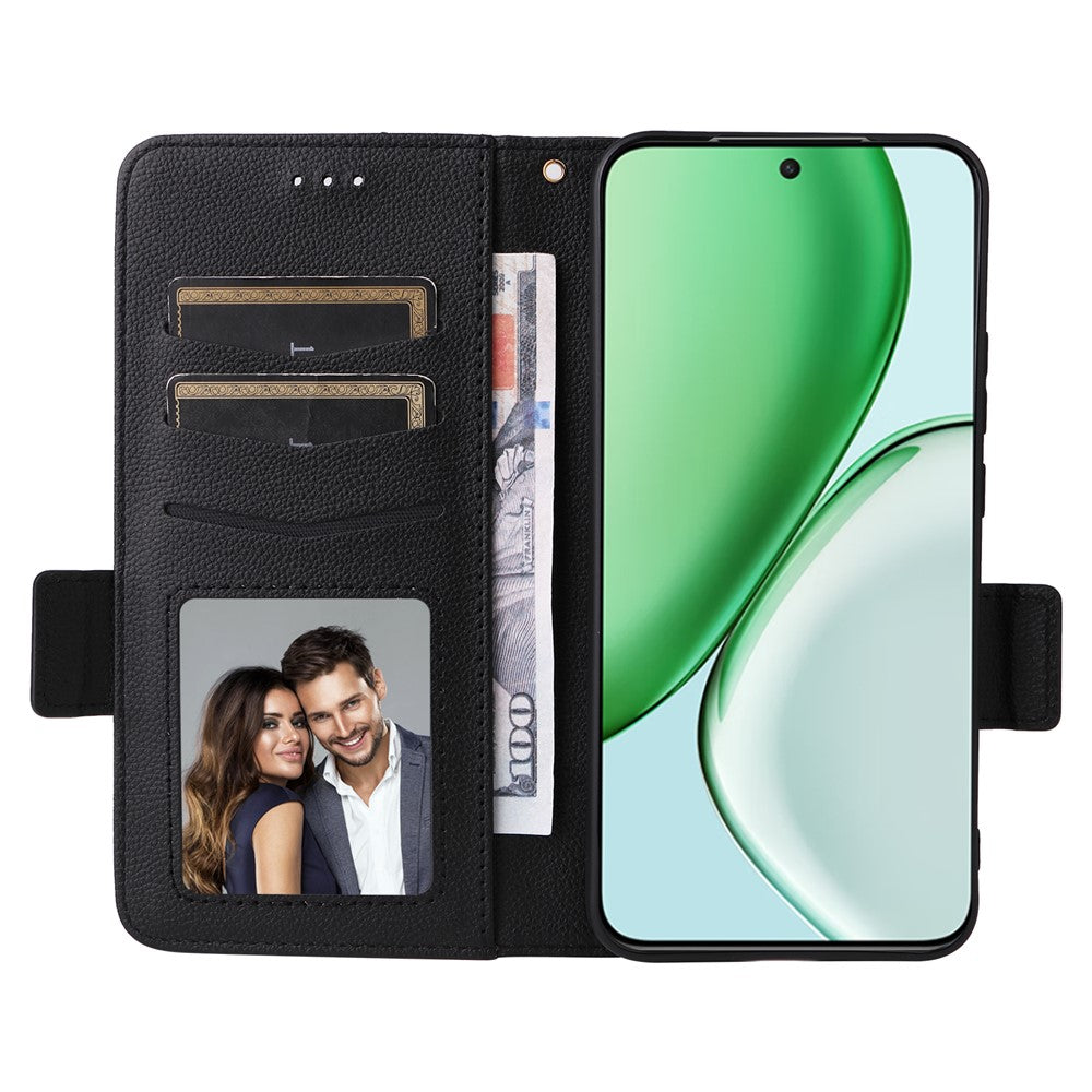 Étui portefeuille en cuir texturé litchi avec dragonne pour For Honor X9d 5G / X70 5G