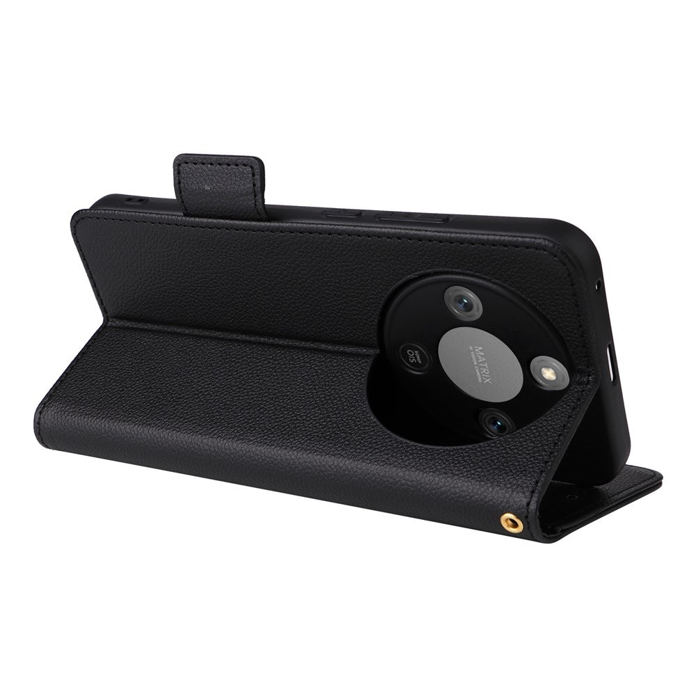 Étui portefeuille en cuir texturé litchi avec dragonne pour For Honor X9d 5G / X70 5G