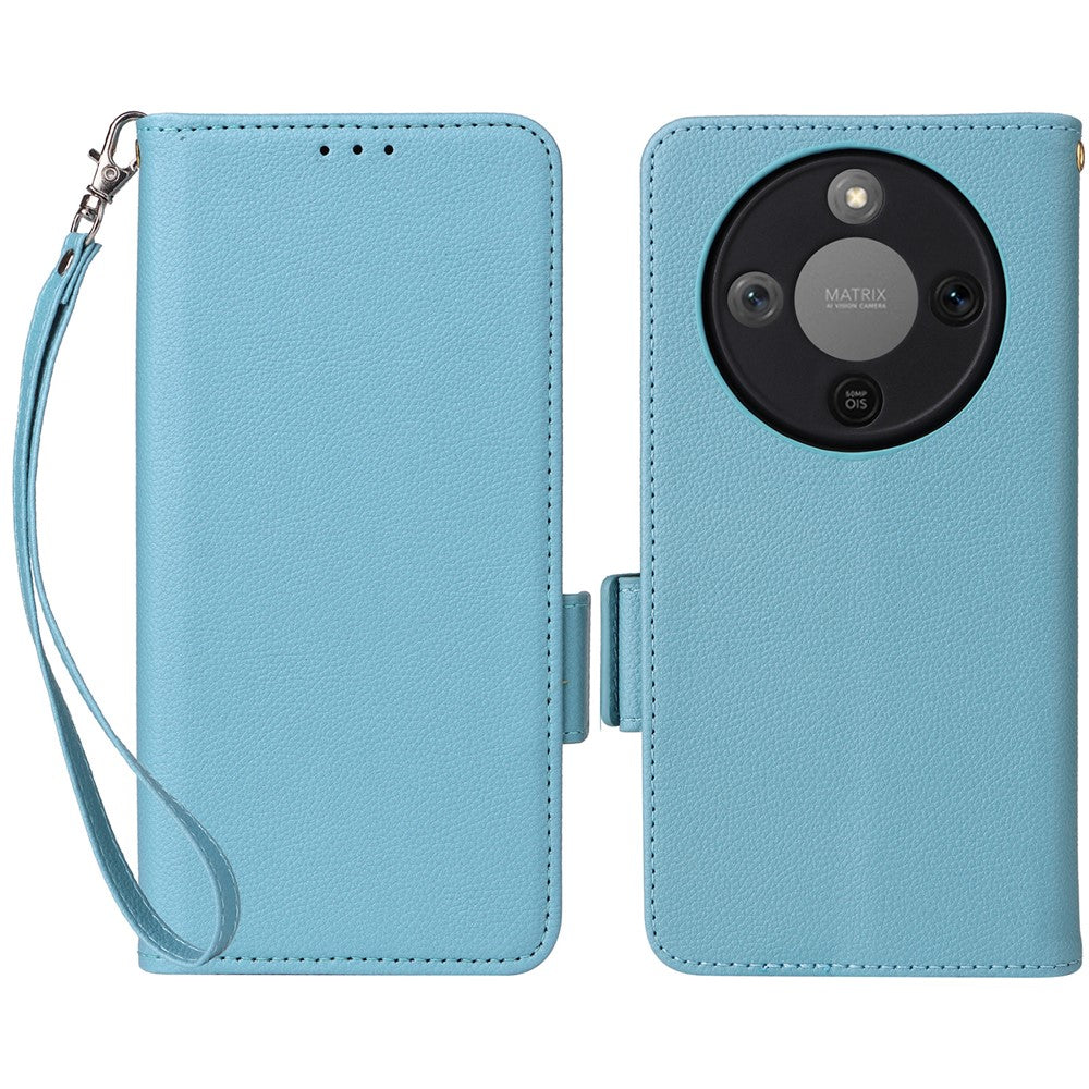 Étui portefeuille en cuir texturé litchi avec dragonne pour For Honor X9d 5G / X70 5G