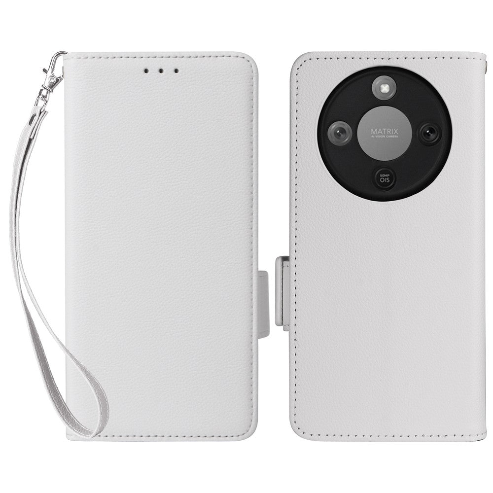 Étui portefeuille en cuir texturé litchi avec dragonne pour For Honor X9d 5G / X70 5G