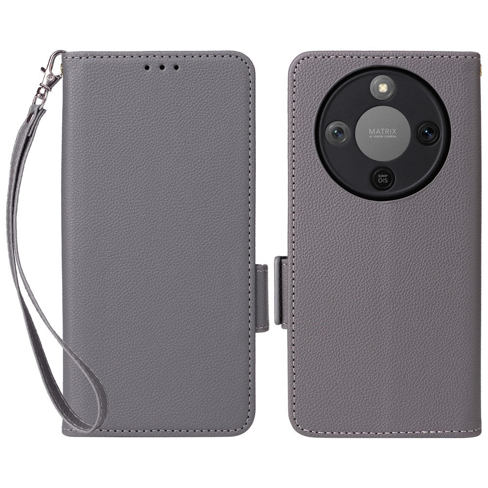 Étui portefeuille en cuir texturé litchi avec dragonne pour For Honor X9d 5G / X70 5G