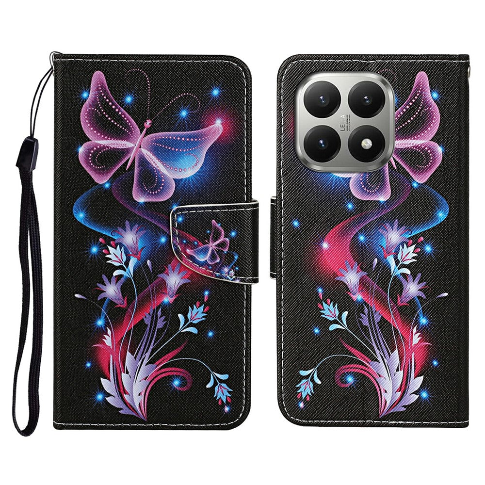 For Xiaomi 15T Case Pattern Printing Protective Leather Folio Phone Cover with Wrist Strap