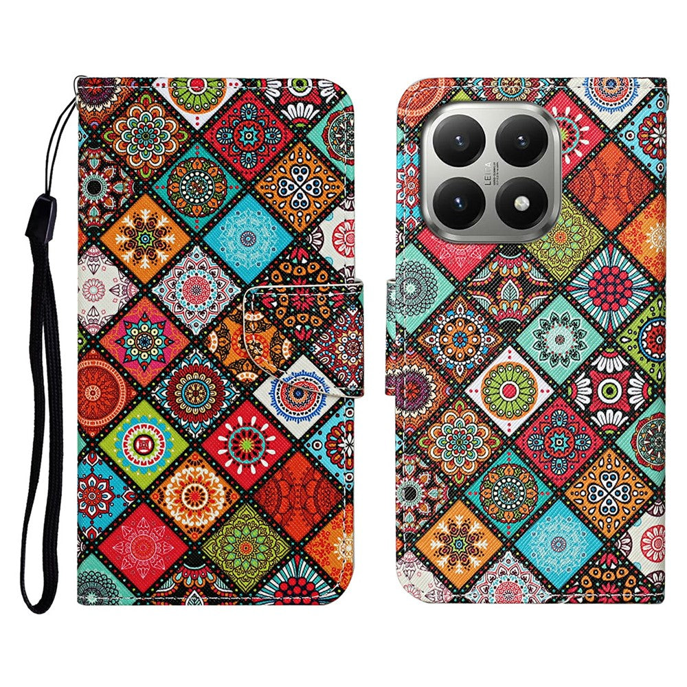 For Xiaomi 15T Case Pattern Printing Protective Leather Folio Phone Cover with Wrist Strap