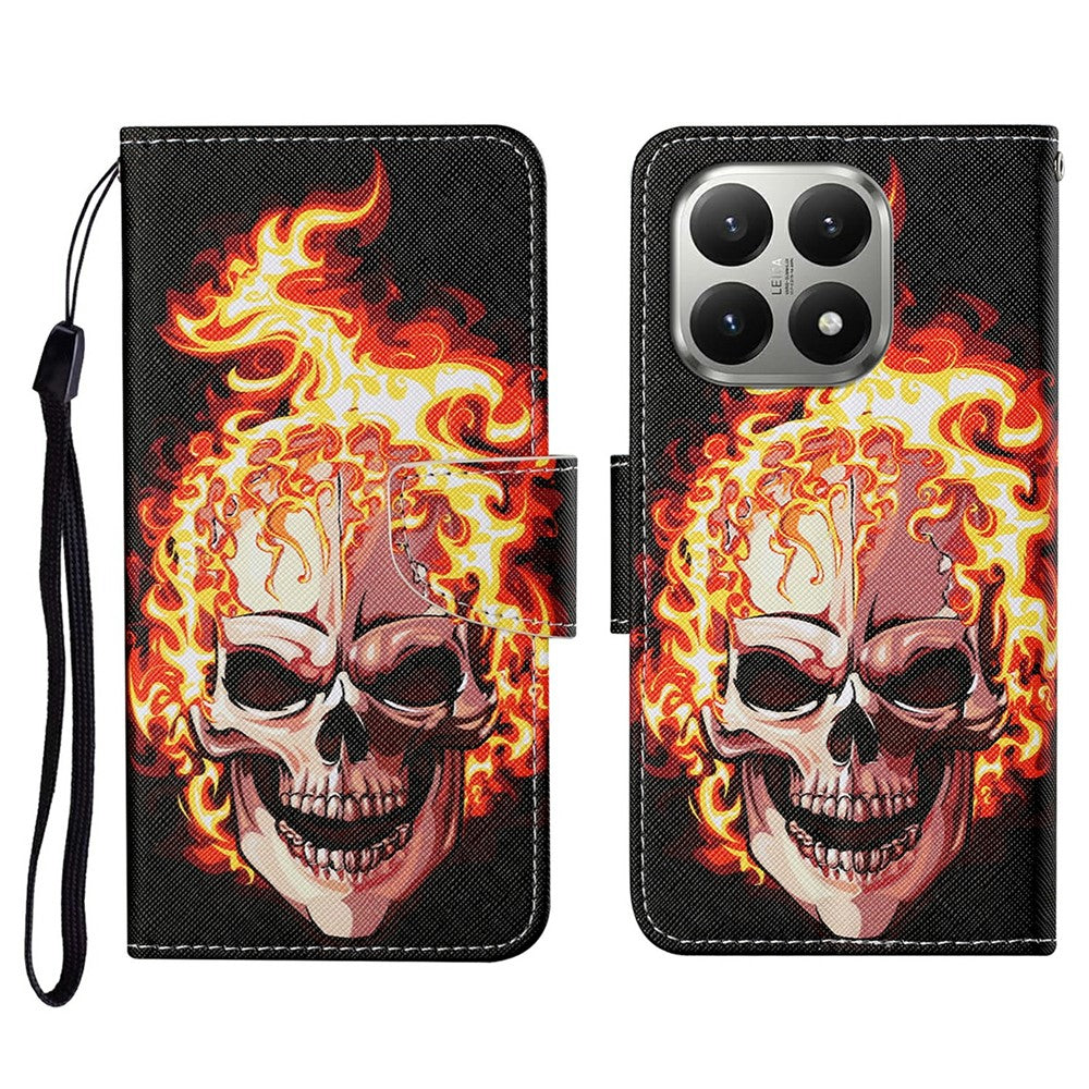 For Xiaomi 15T Case Pattern Printing Protective Leather Folio Phone Cover with Wrist Strap