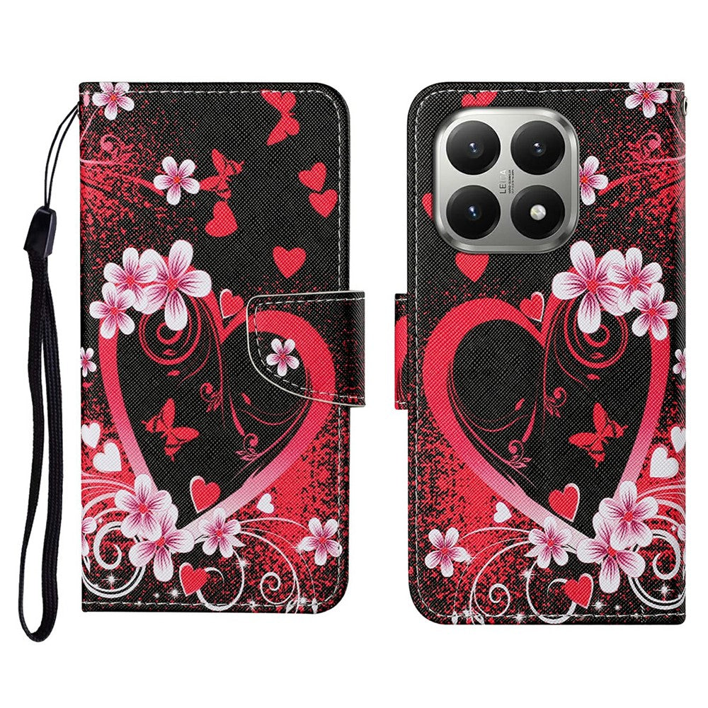 For Xiaomi 15T Case Pattern Printing Protective Leather Folio Phone Cover with Wrist Strap