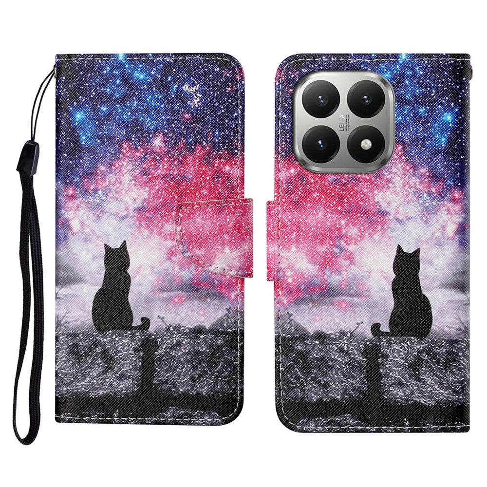 For Xiaomi 15T Case Pattern Printing Protective Leather Folio Phone Cover with Wrist Strap