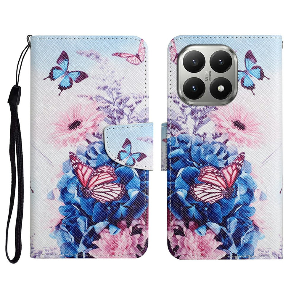 For Xiaomi 15T Case Pattern Printing Protective Leather Folio Phone Cover with Wrist Strap