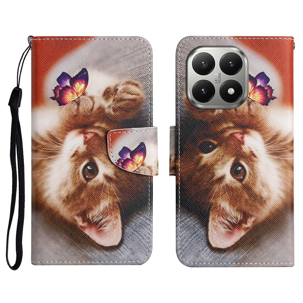 For Xiaomi 15T Case Pattern Printing Protective Leather Folio Phone Cover with Wrist Strap