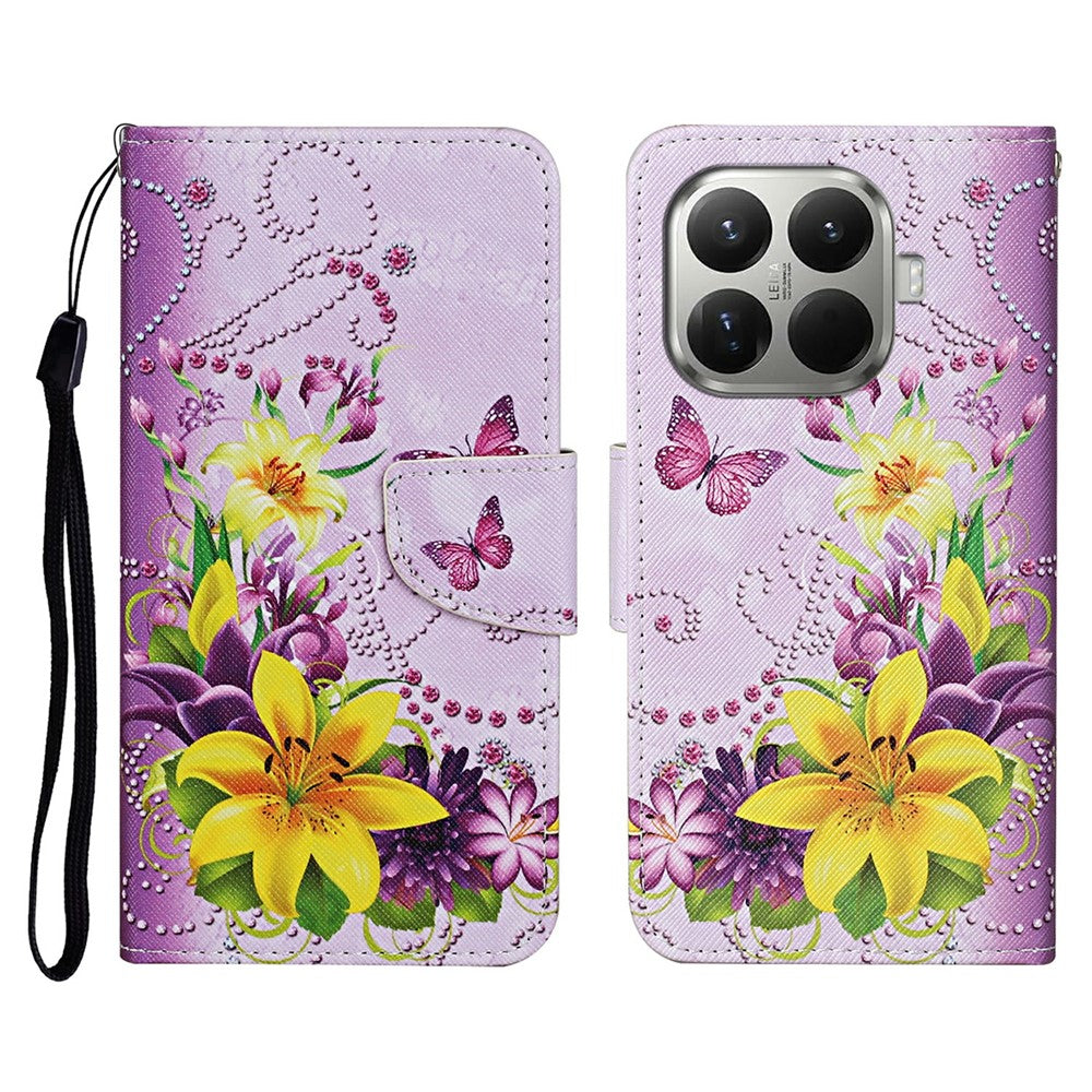 For Xiaomi 15T Pro Case Pattern Printing Protective Leather Folio Phone Cover with Wrist Strap