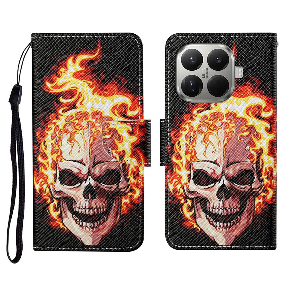 For Xiaomi 15T Pro Case Pattern Printing Protective Leather Folio Phone Cover with Wrist Strap