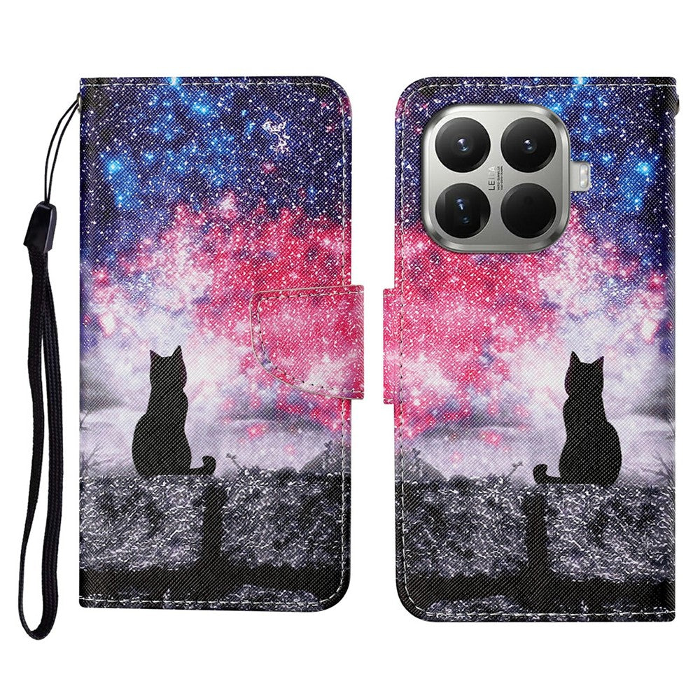 For Xiaomi 15T Pro Case Pattern Printing Protective Leather Folio Phone Cover with Wrist Strap