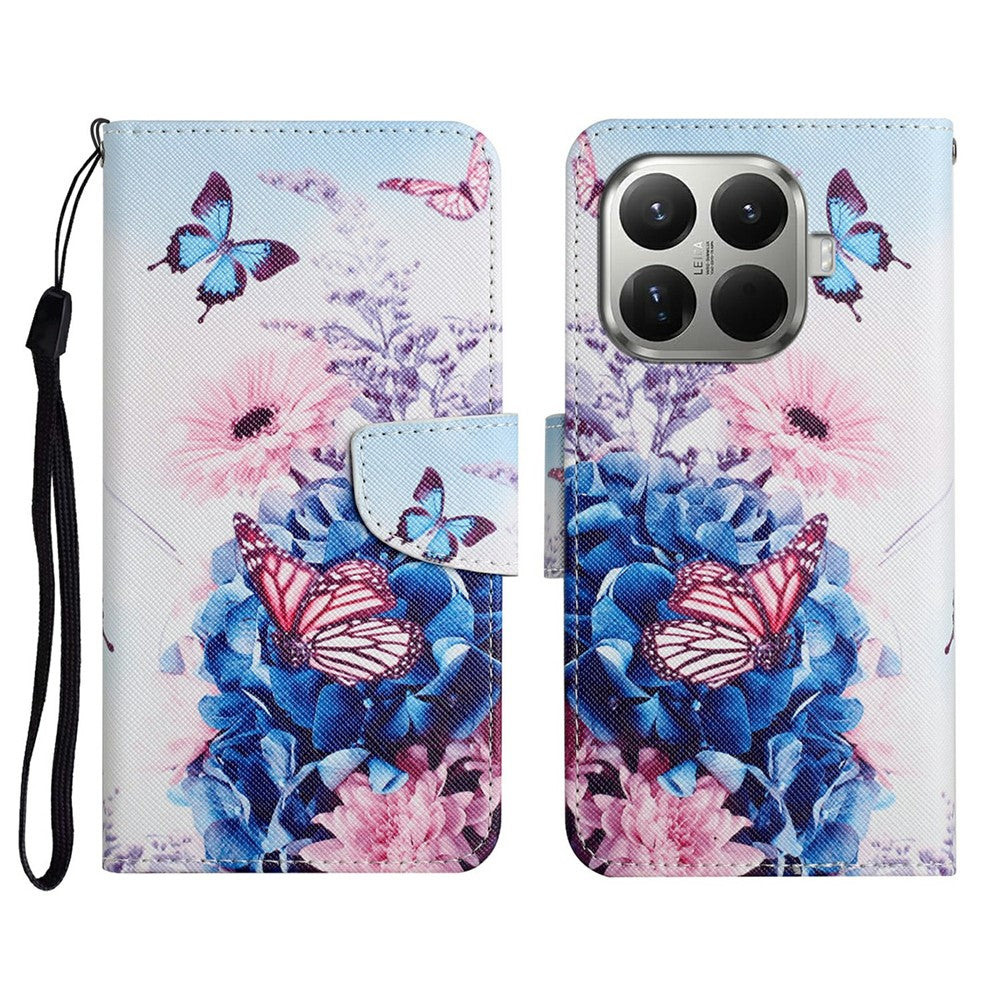 For Xiaomi 15T Pro Case Pattern Printing Protective Leather Folio Phone Cover with Wrist Strap