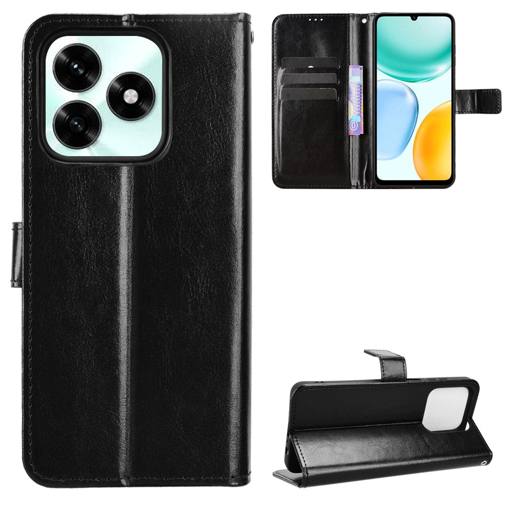 For Honor X5c Plus 4G PU Leather Case with Strap Crazy Horse Texture Phone Wallet Cover