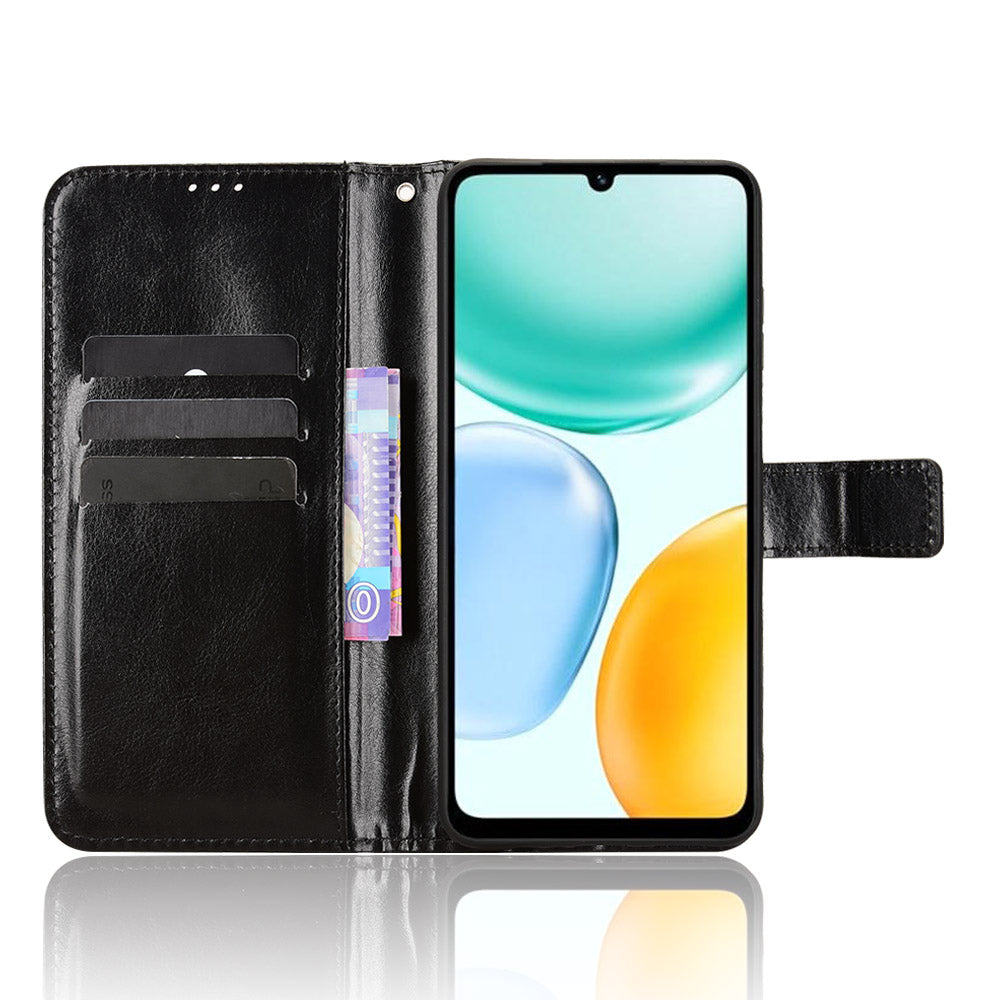 For Honor X5c Plus 4G PU Leather Case with Strap Crazy Horse Texture Phone Wallet Cover