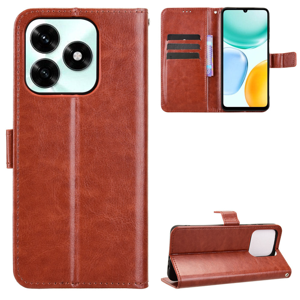 For Honor X5c Plus 4G PU Leather Case with Strap Crazy Horse Texture Phone Wallet Cover