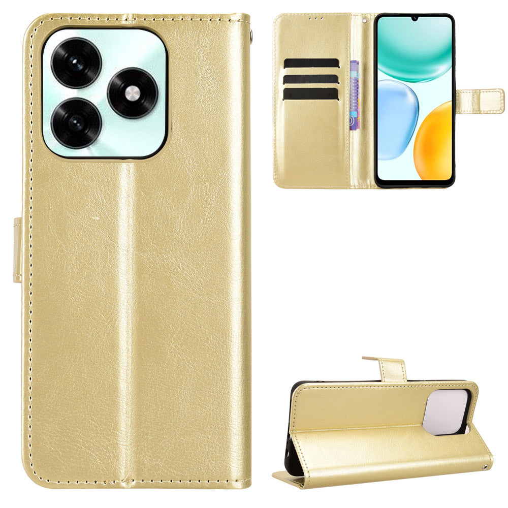 For Honor X5c Plus 4G PU Leather Case with Strap Crazy Horse Texture Phone Wallet Cover