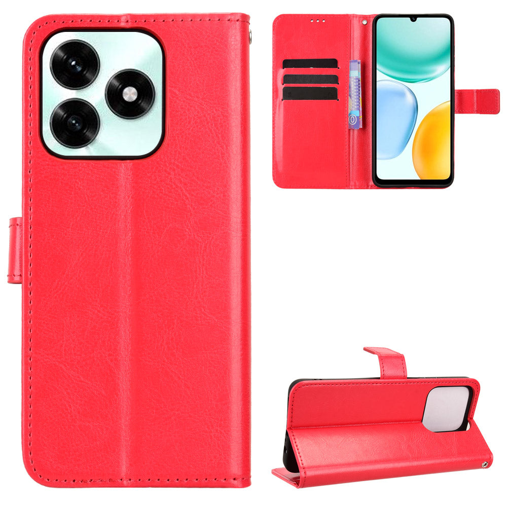 For Honor X5c Plus 4G PU Leather Case with Strap Crazy Horse Texture Phone Wallet Cover