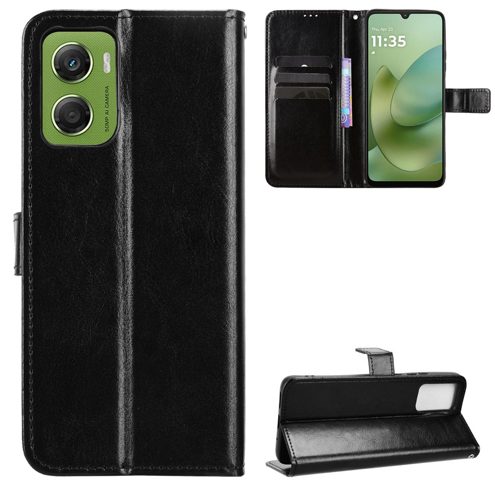 For Motorola Moto G06 Power 4G / Motorola Moto G06 4G PU Leather Case with Strap Crazy Horse Texture Phone Wallet Cover