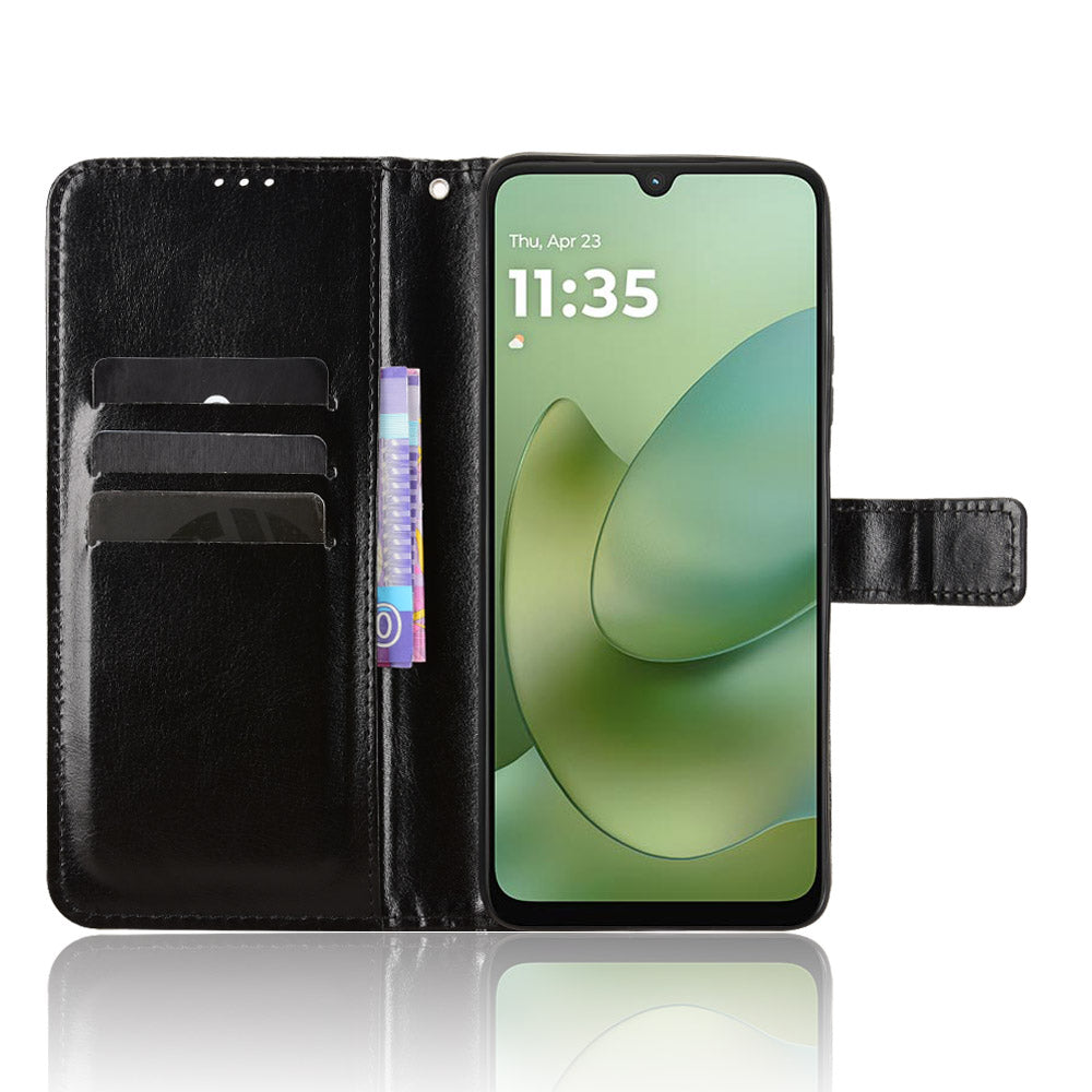 For Motorola Moto G06 Power 4G / Motorola Moto G06 4G PU Leather Case with Strap Crazy Horse Texture Phone Wallet Cover