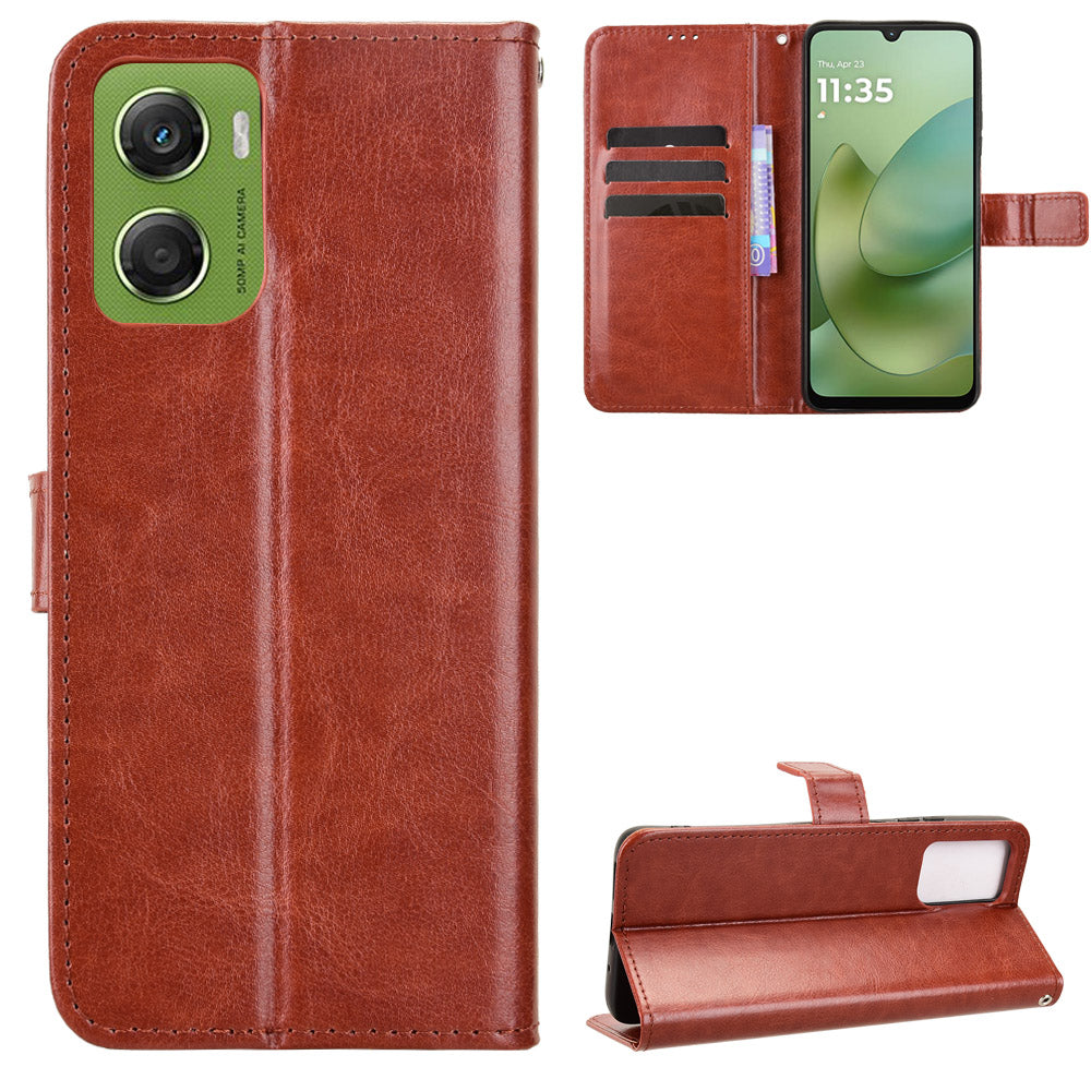 For Motorola Moto G06 Power 4G / Motorola Moto G06 4G PU Leather Case with Strap Crazy Horse Texture Phone Wallet Cover