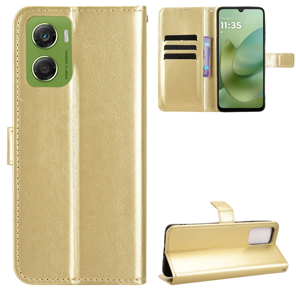 For Motorola Moto G06 Power 4G / Motorola Moto G06 4G PU Leather Case with Strap Crazy Horse Texture Phone Wallet Cover