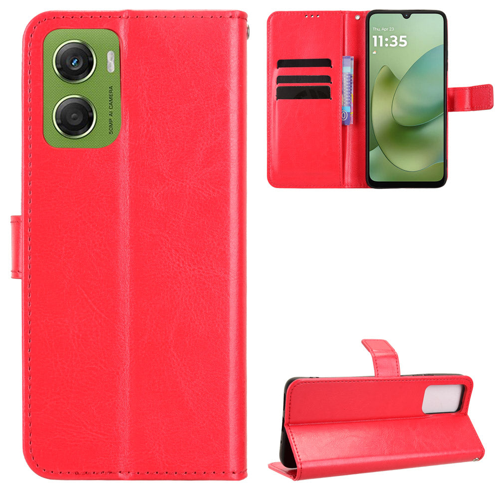 For Motorola Moto G06 Power 4G / Motorola Moto G06 4G PU Leather Case with Strap Crazy Horse Texture Phone Wallet Cover