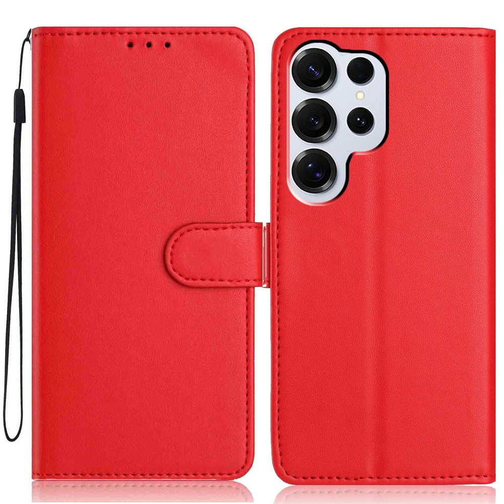 For Samsung Galaxy S26 Ultra Wallet Case with Strap  /  Multiple Card Slots Solid Color Leather Stand Phone Cover