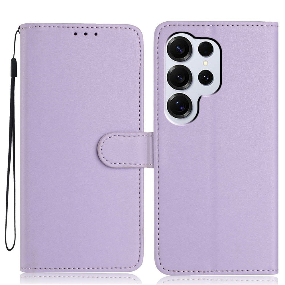 For Samsung Galaxy S26 Ultra Wallet Case with Strap  /  Multiple Card Slots Solid Color Leather Stand Phone Cover