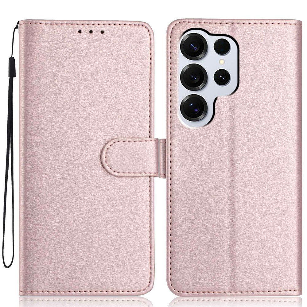 For Samsung Galaxy S26 Ultra Wallet Case with Strap  /  Multiple Card Slots Solid Color Leather Stand Phone Cover