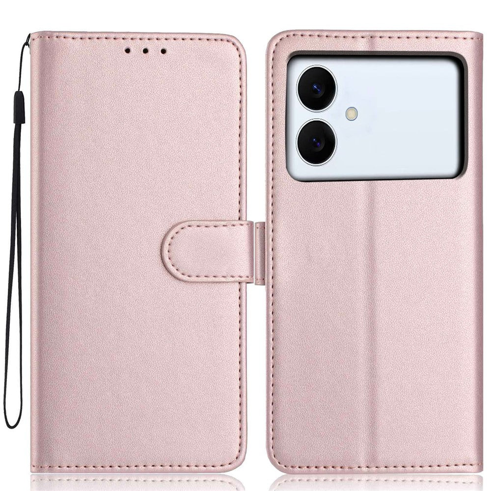 For Samsung Galaxy S26 Edge Wallet Case with Strap  /  Multiple Card Slots Solid Color Leather Stand Phone Cover