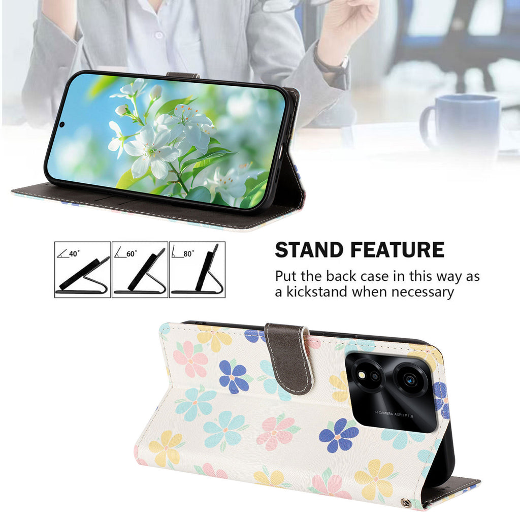 For Honor X5c Plus 4G Case Pattern Print PU Leather Wallet Phone Cover with Wrist Strap