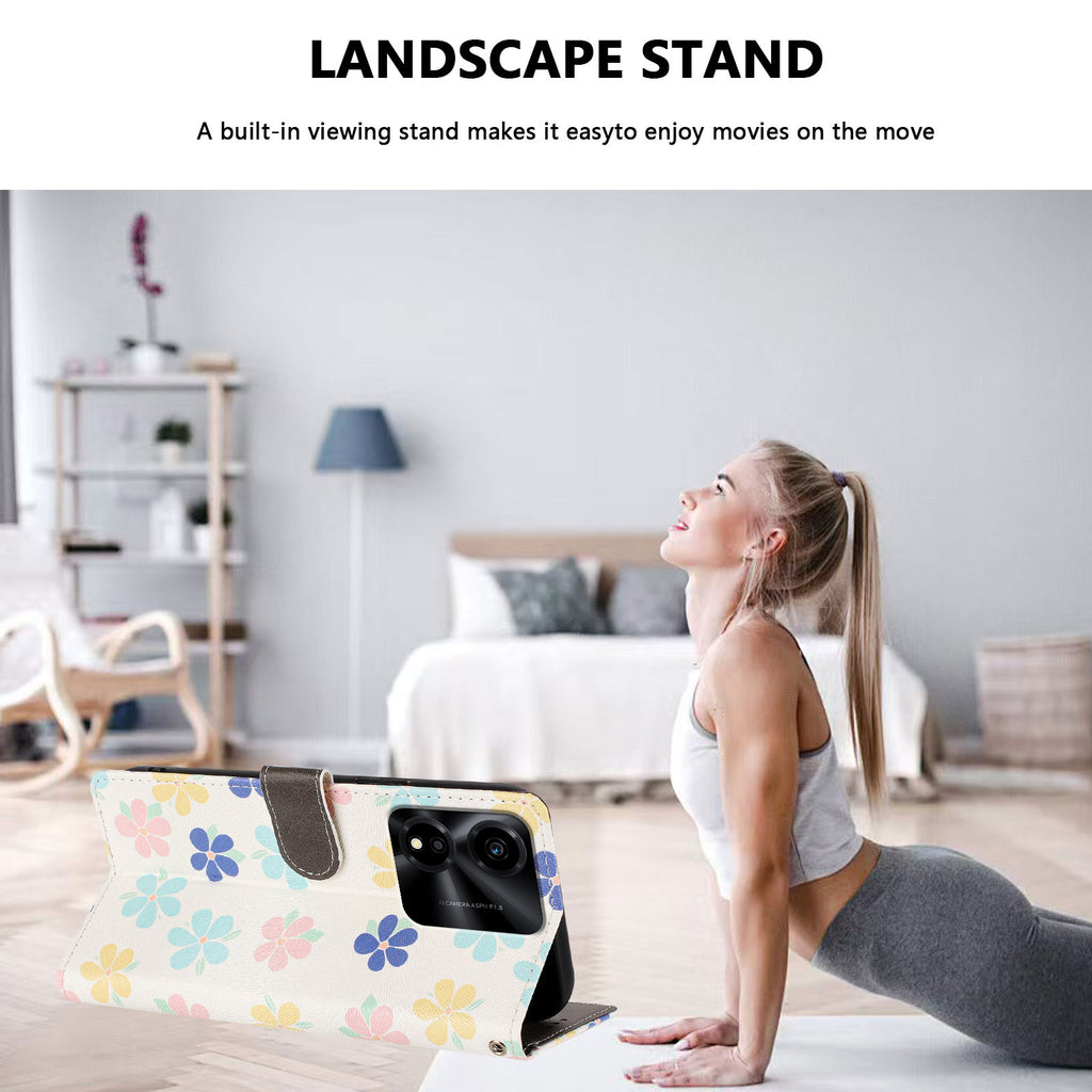 For Honor X5c Plus 4G Case Pattern Print PU Leather Wallet Phone Cover with Wrist Strap