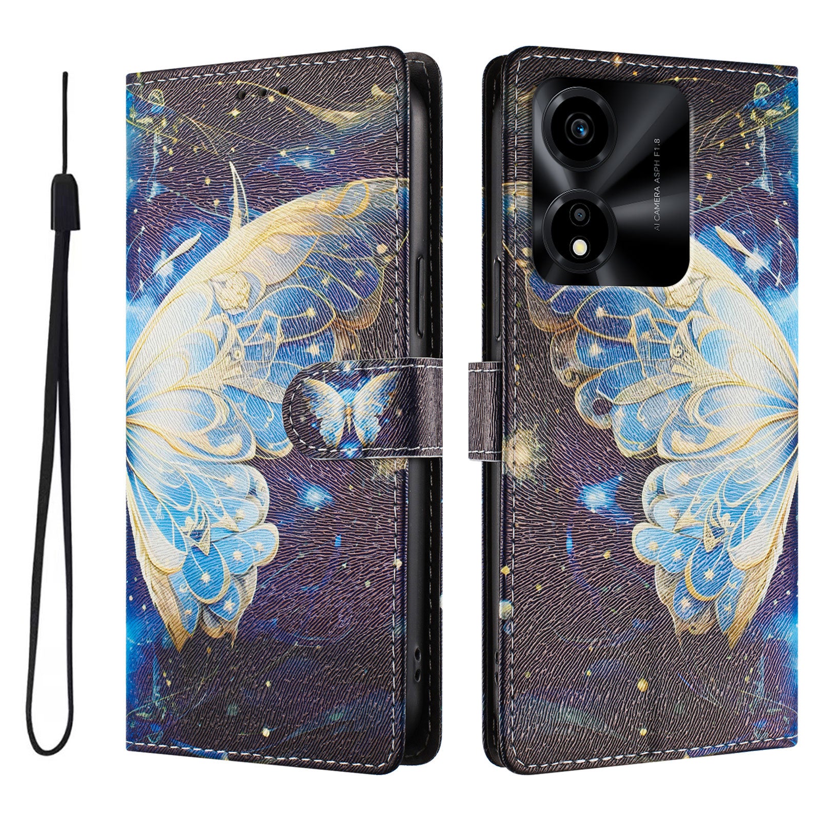 For Honor X5c Plus 4G Case Pattern Print PU Leather Wallet Phone Cover with Wrist Strap