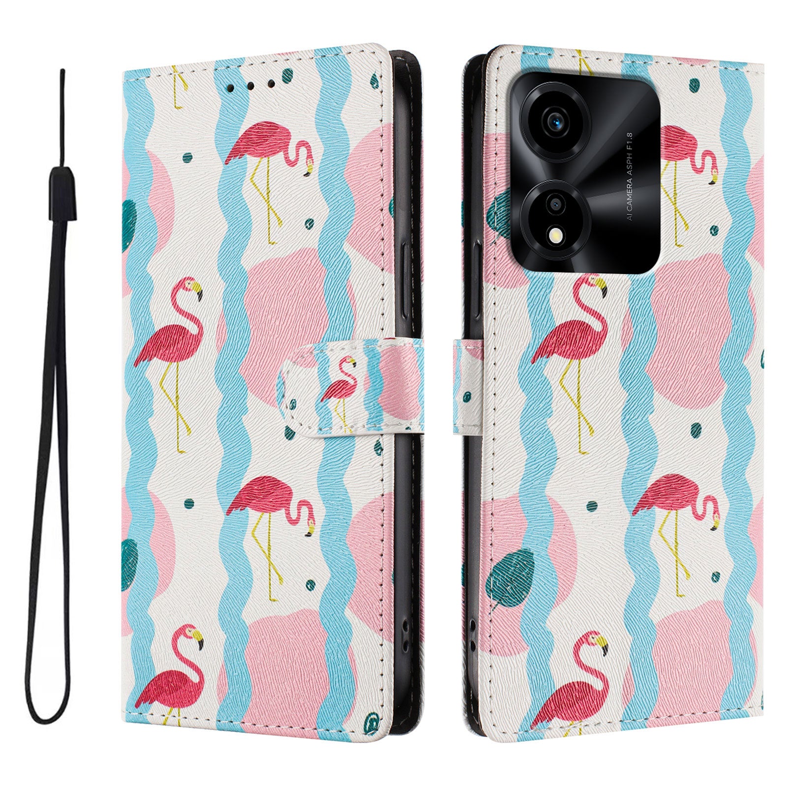 For Honor X5c Plus 4G Case Pattern Print PU Leather Wallet Phone Cover with Wrist Strap