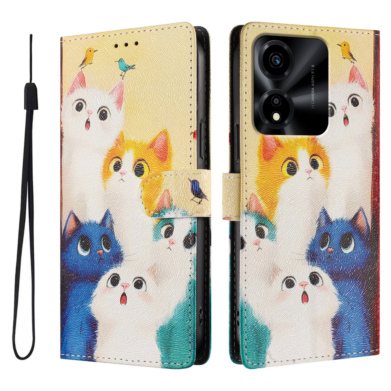 For Honor X5c Plus 4G Case Pattern Print PU Leather Wallet Phone Cover with Wrist Strap