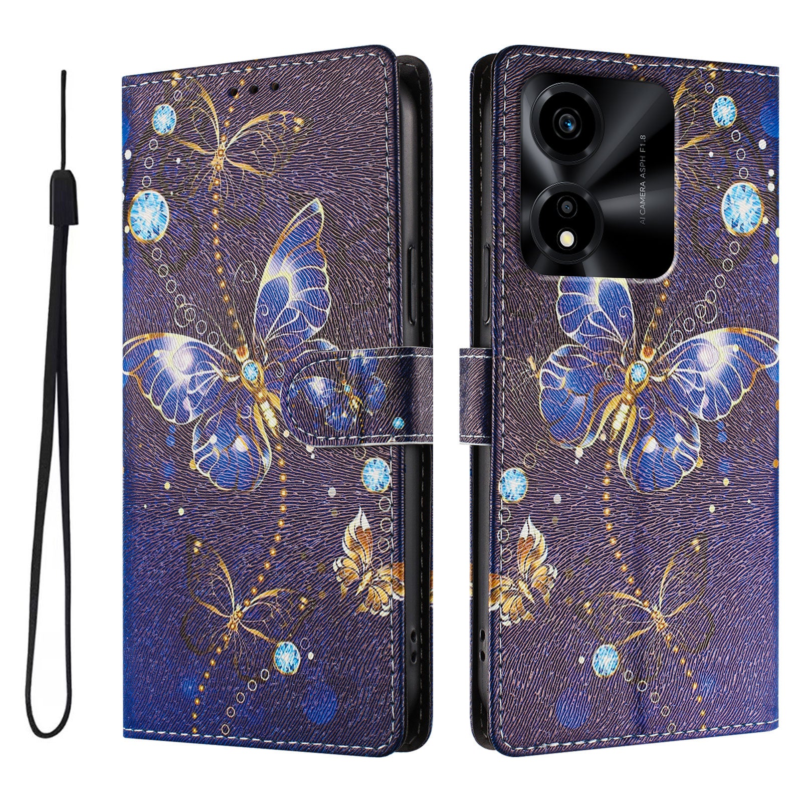 For Honor X5c Plus 4G Case Pattern Print PU Leather Wallet Phone Cover with Wrist Strap