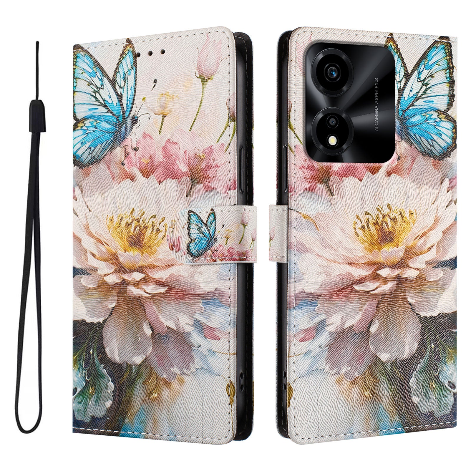 For Honor X5c Plus 4G Case Pattern Print PU Leather Wallet Phone Cover with Wrist Strap