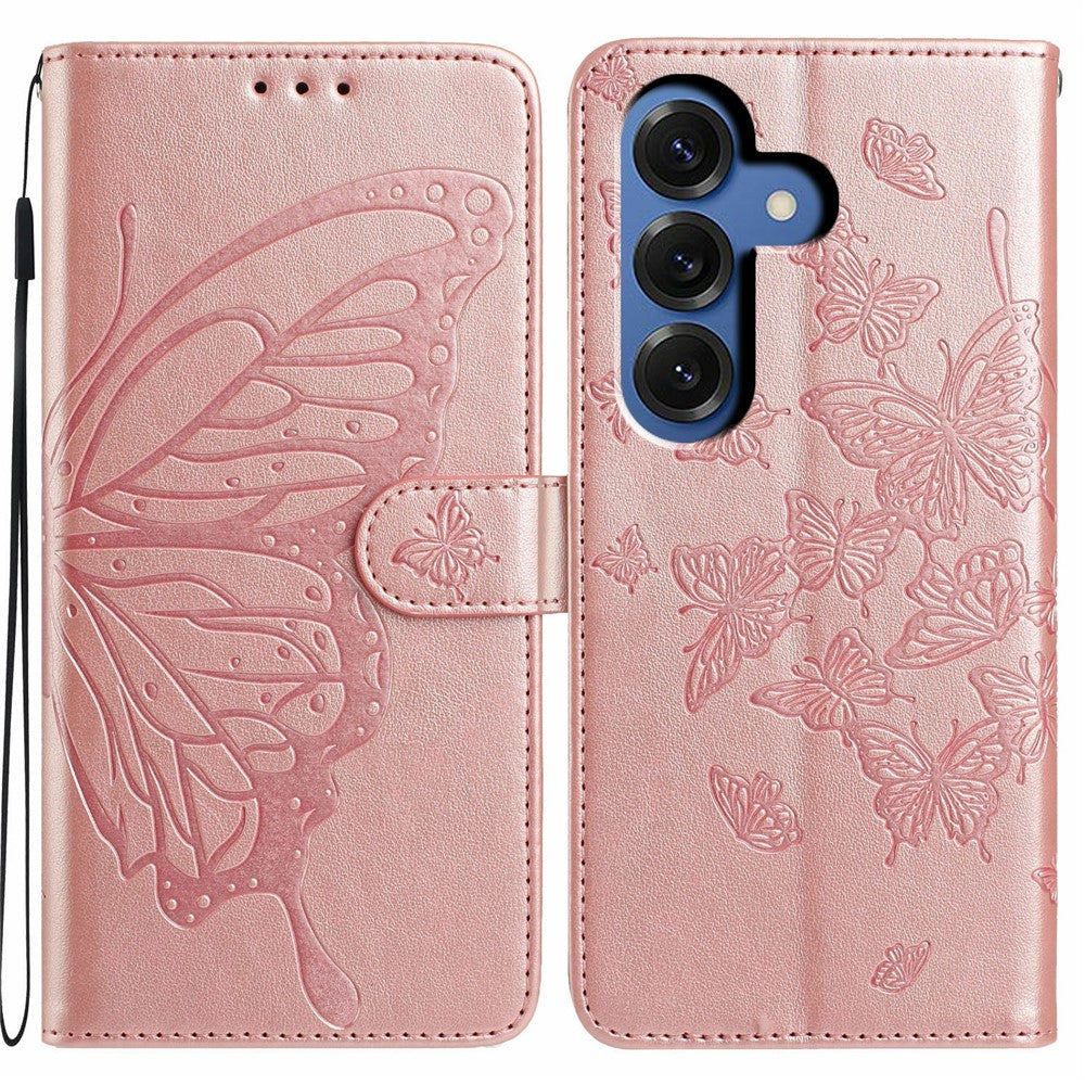 For Samsung Galaxy S26 / S26 Pro Case Butterfly Imprinted Wallet Stand PU Leather Flip Phone Cover with Strap