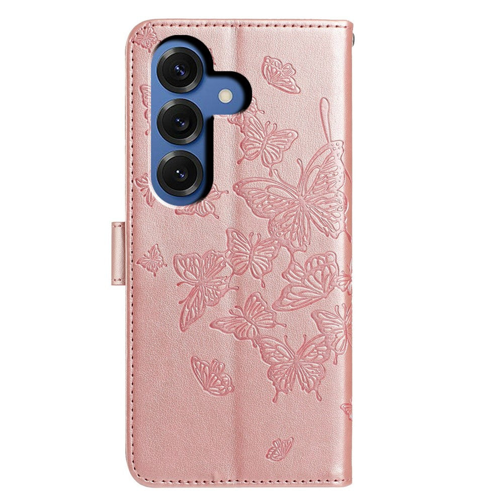 For Samsung Galaxy S26 / S26 Pro Case Butterfly Imprinted Wallet Stand PU Leather Flip Phone Cover with Strap