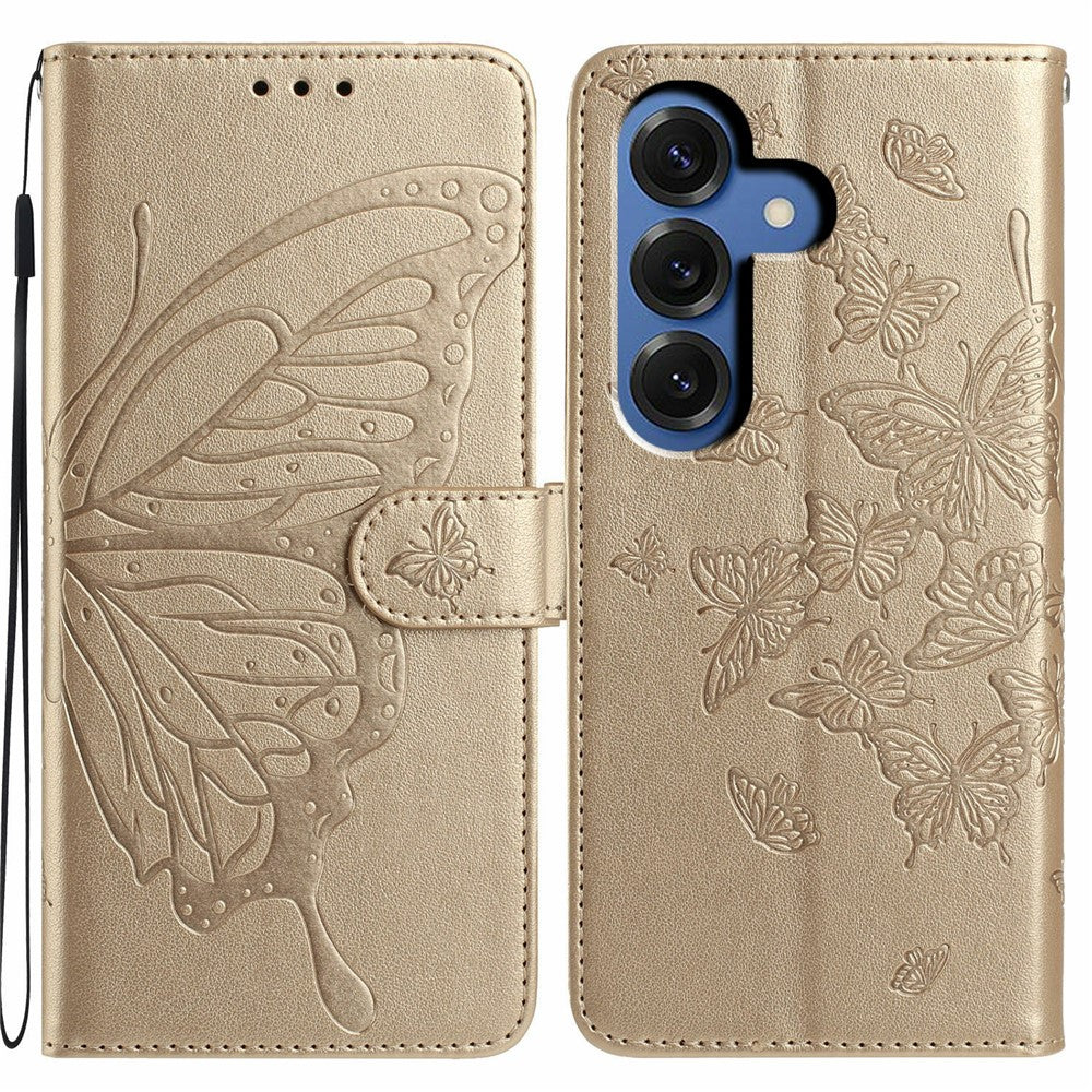 For Samsung Galaxy S26 / S26 Pro Case Butterfly Imprinted Wallet Stand PU Leather Flip Phone Cover with Strap