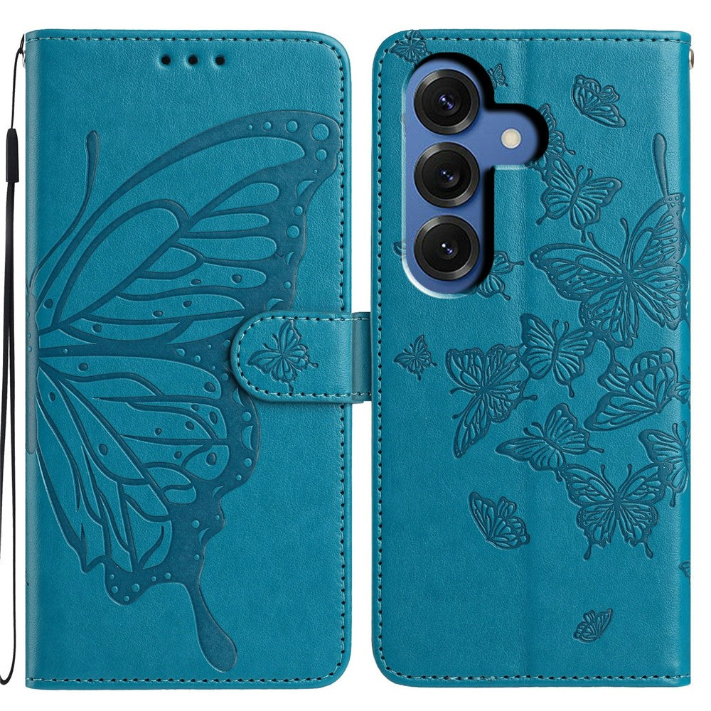 For Samsung Galaxy S26 / S26 Pro Case Butterfly Imprinted Wallet Stand PU Leather Flip Phone Cover with Strap