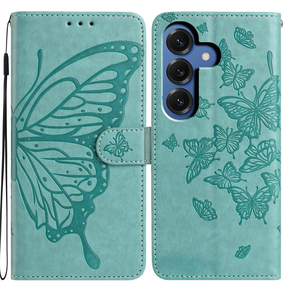 For Samsung Galaxy S26 / S26 Pro Case Butterfly Imprinted Wallet Stand PU Leather Flip Phone Cover with Strap