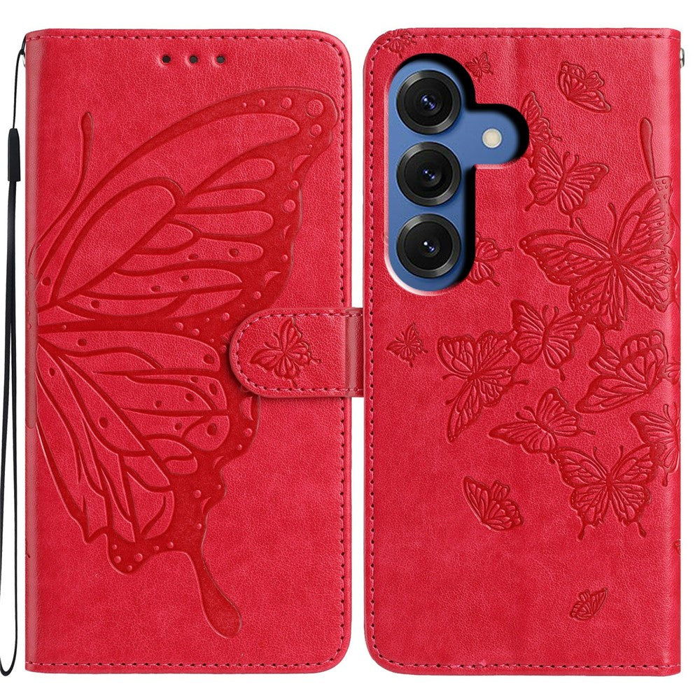 For Samsung Galaxy S26 / S26 Pro Case Butterfly Imprinted Wallet Stand PU Leather Flip Phone Cover with Strap