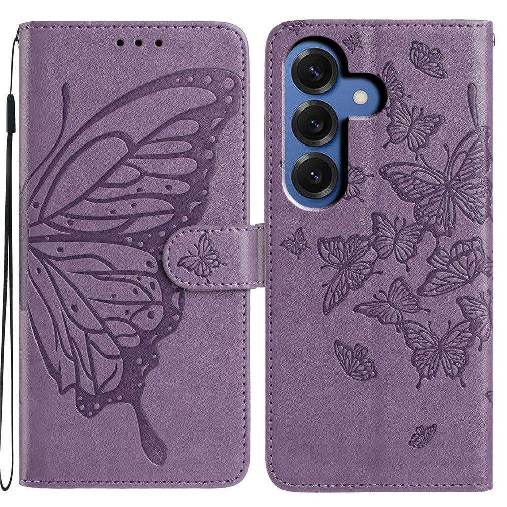 For Samsung Galaxy S26 / S26 Pro Case Butterfly Imprinted Wallet Stand PU Leather Flip Phone Cover with Strap