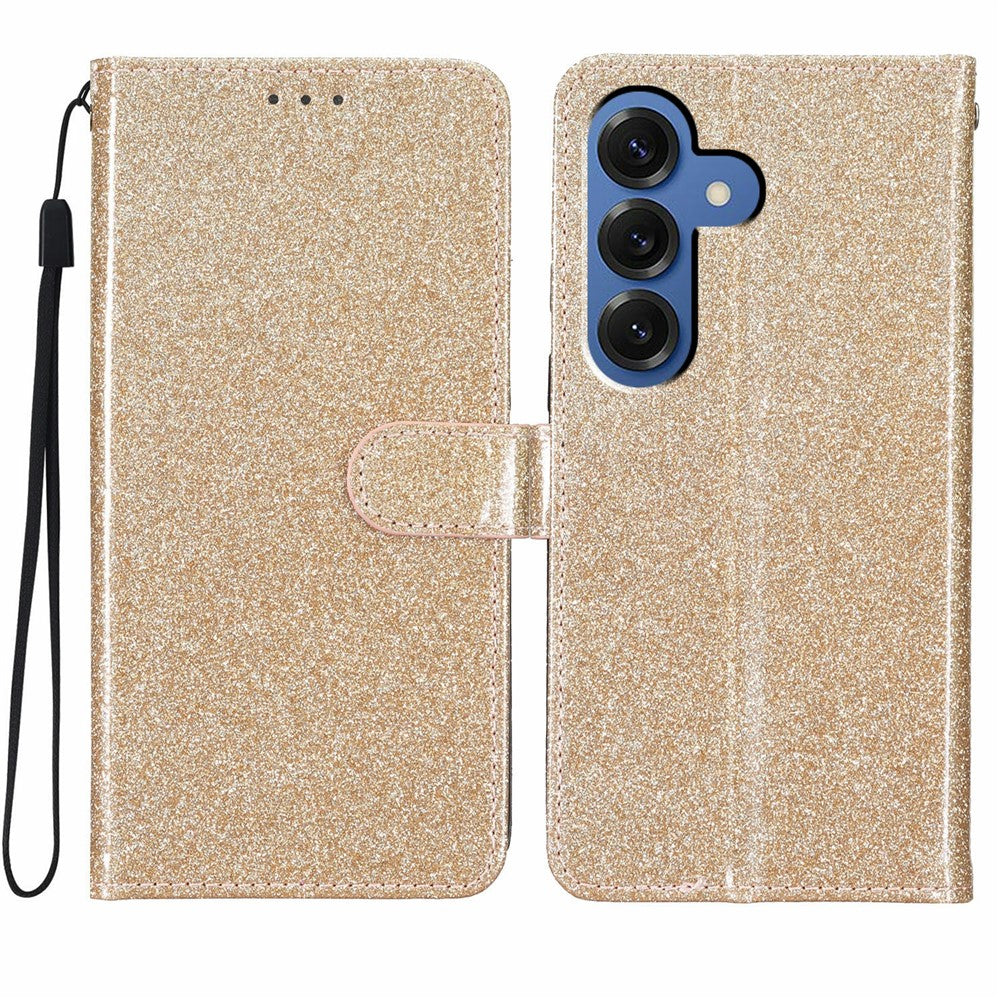For Samsung Galaxy S26 / S26 Pro Wallet Case Glitter Anti-Scratch Leather Stand Phone Cover with Strap