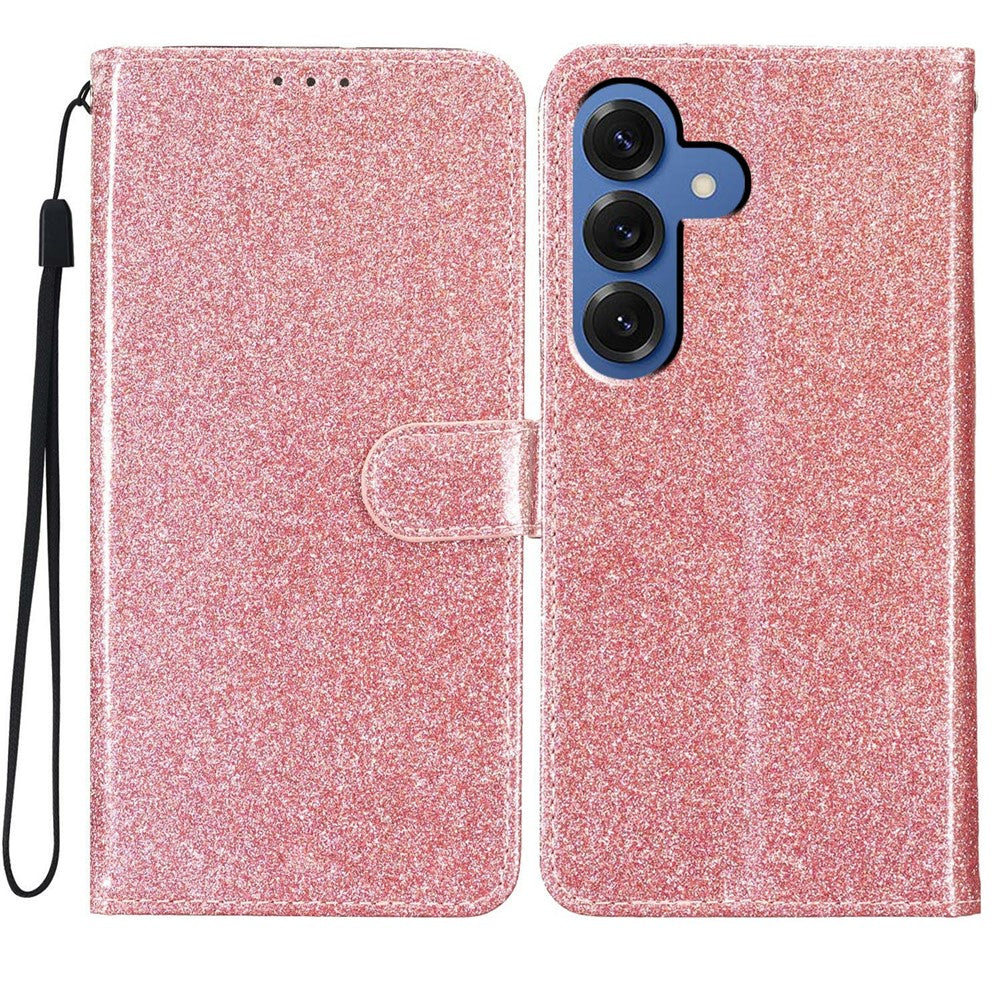 For Samsung Galaxy S26 / S26 Pro Wallet Case Glitter Anti-Scratch Leather Stand Phone Cover with Strap
